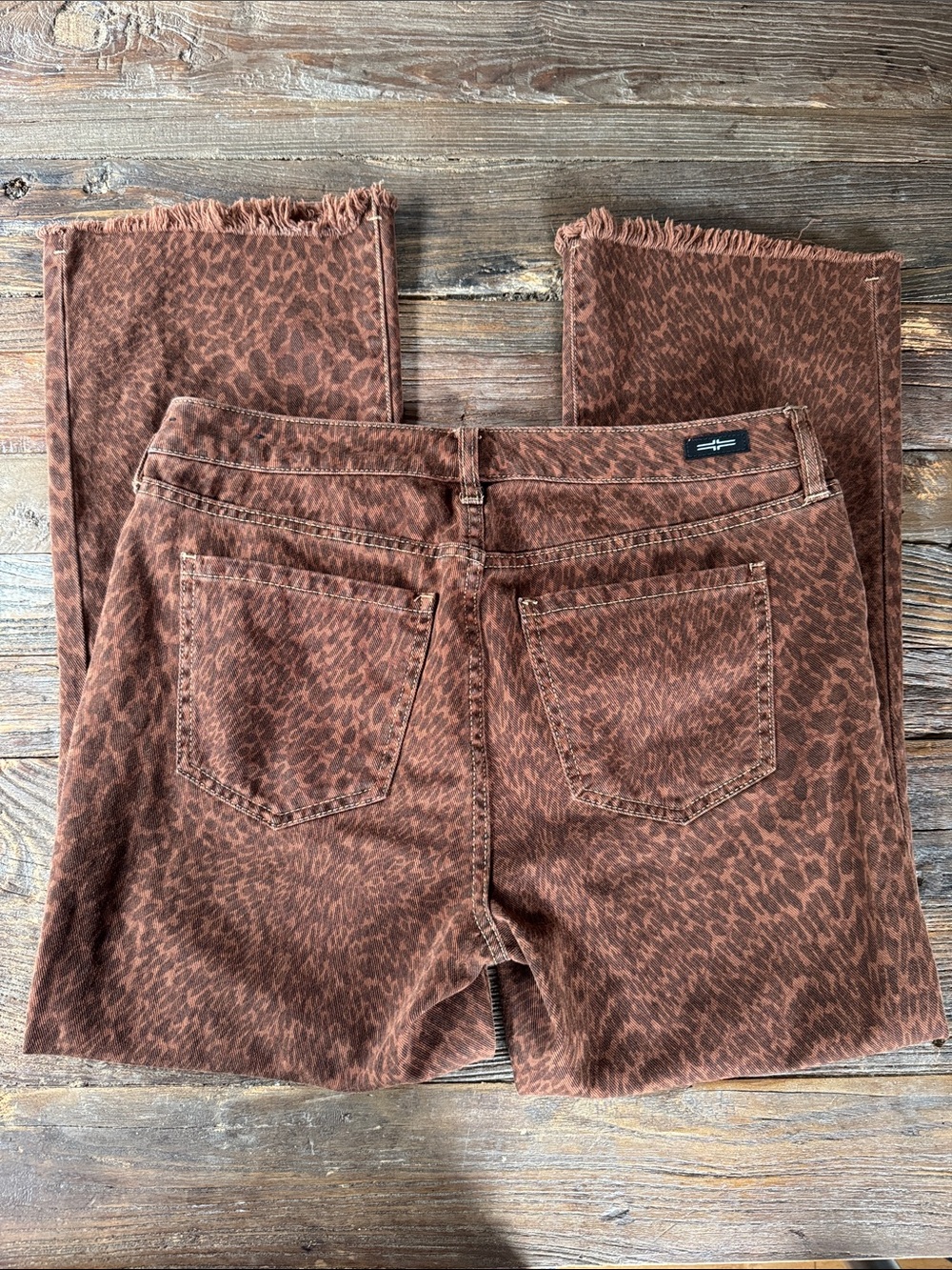 Liverpool Hanna cropped flare raw hem leopard animal print brown jeans 28 - Picture 7 of 10